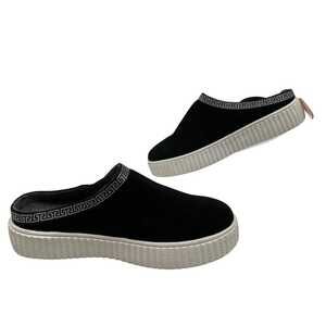 Religious Comfort Black Suede Waterproof Mule Slippers | Size 10